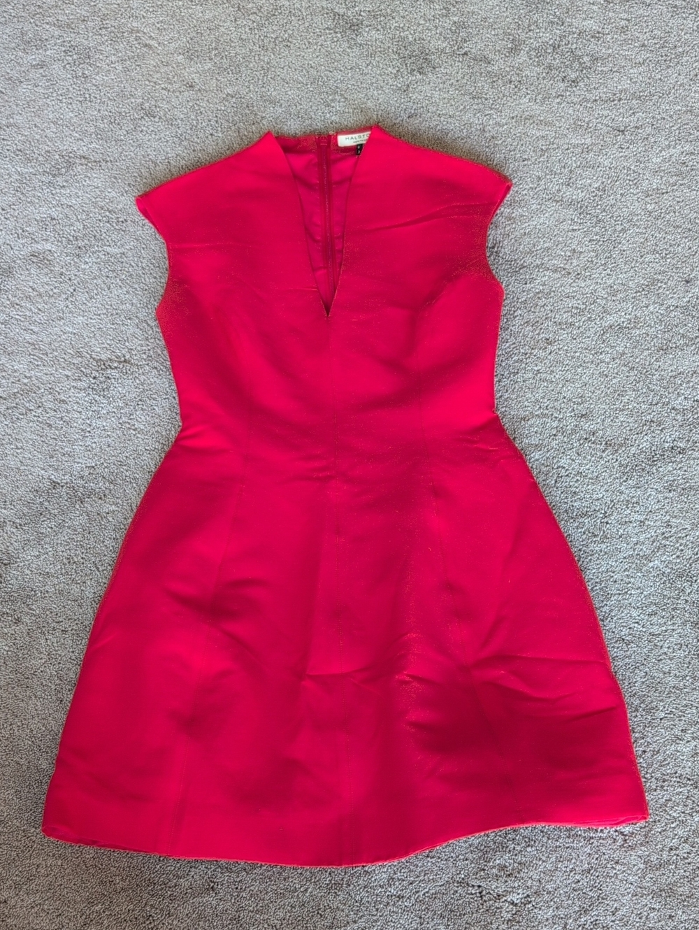 Halston Heritage Red V-Neck Fit & Flare Mini Dress Classic Cotton sz 6